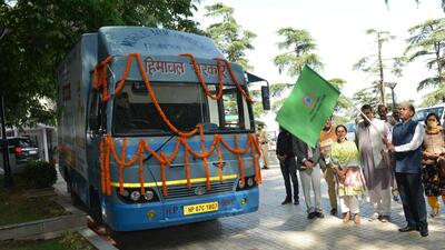HP chief minister Jai Ram Thakur flagging off an awareness vehicle from Shimla on Thursday. (Deepak Sansta/HT)