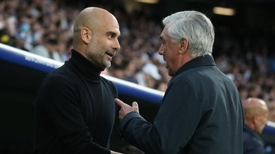 Champions League - Semi Final - Second Leg - Real Madrid v Manchester City: Manchester City's Pep Guardiola with Real Madrid 's Carlo Ancelotti (REUTERS)
