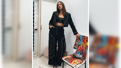 Sonakshi Sinha's separates include a crop top, a cropped jacket and baggy geometric trousers. (Instagram/@aslisona)