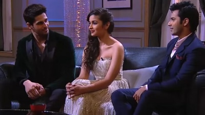 Sidharth Malhotra, Alia Bhatt, and Varun Dhawan in an episode of 4th season of Koffee with Karan.