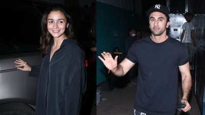 Alia Bhatt and Ranbir Kapoor at a shoot location. (Varinder Chawla)