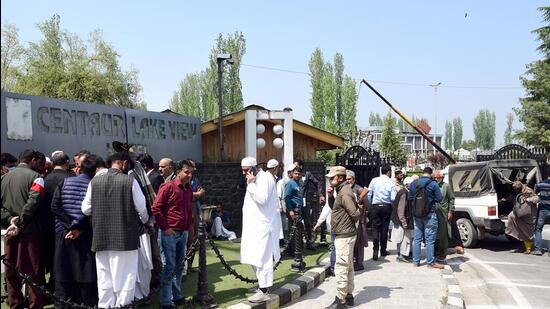 Delegations outside the venue of the Delimitation Commission’s meetings in Srinagar. (ANI) Delegations outside the venue of the Delimitation Commission’s meetings in Srinagar. (ANI)