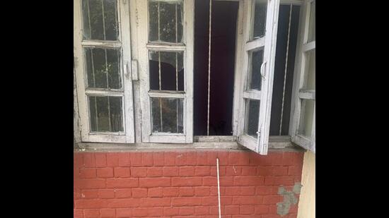 The window used by the burglars to enter the residence of district attorney Amarpal Singh at Rakh Bagh, Civil lines, Ludhiana.