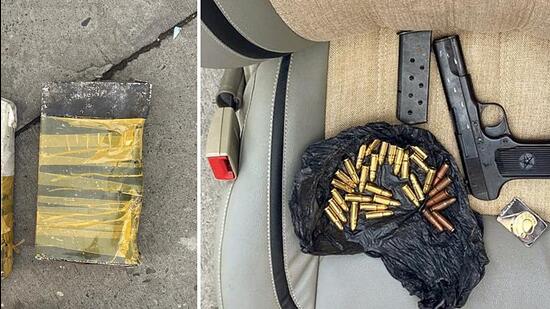 Haryana Police recovered explosives, arms and ammunition from four terror suspects, in Karnal on Thursday. (ANI)