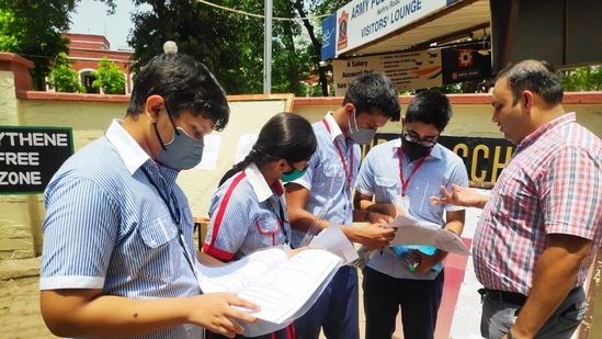 CBSE Class 10 Maths Term 2 Exam 2022: CBSE Class Students discussing the math paper after the exams in Lucknow. (Handout)