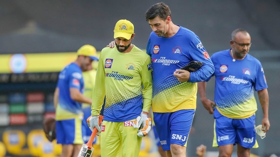 Head Coach of CSK Stephen Fleming with Ravindra Jadeja(PTI) Head Coach of CSK Stephen Fleming with Ravindra Jadeja(PTI)