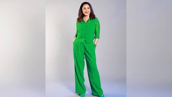 Madhuri Dixit posed like a diva and captivated her fans with her dreamy pictures in an outfit by The Frankie Shop.(Instagram/@madhuridixitnene)
