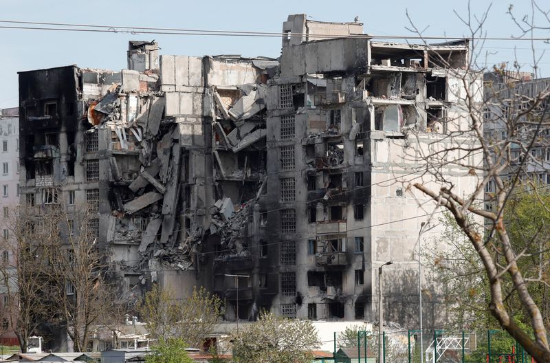 A view shows a residential building destroyed during Ukraine-Russia conflict in the southern port city of Mariupol. (Reuters Photo)