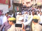 Sloganeering outside Kashi Vishwanath-Gyanvapi complex (ANI)