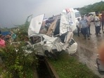 In a brutal accident, two youths from Bengaluru were killed on the spot when their car collided head on with a minibus. In a brutal accident, two youths from Bengaluru were killed on the spot when their car collided head on with a minibus.