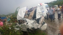 In a brutal accident, two youths from Bengaluru were killed on the spot when their car collided head on with a minibus.