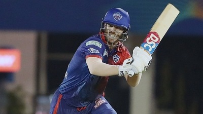 Delhi Capitals David Warner plays a shot during the Indian Premier League 2022 match Delhi Capitals and Sunrisers Hyderabad (ANI) Delhi Capitals David Warner plays a shot during the Indian Premier League 2022 match Delhi Capitals and Sunrisers Hyderabad (ANI)