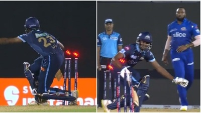 Sai Sudharsan falls for 14 against Mumbai Indians (IPLt20.com) Sai Sudharsan falls for 14 against Mumbai Indians (IPLt20.com)