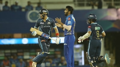 Mumbai: Jasprit Bumrah of Mumbai Indians during the 51st T20 cricket match of the Indian Premier League 2022 (IPL season 15), between the Gujarat Titans and the Mumbai Indians, at Brabourne Stadium (CCI) in Mumbai, Friday, May 6, 2022. (Sportzpics for IPL/PTI Photo) (PTI05_06_2022_000224B) (PTI)