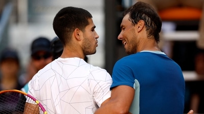 Spain's Carlos Alcaraz with Spain's Rafael Nadal (REUTERS)