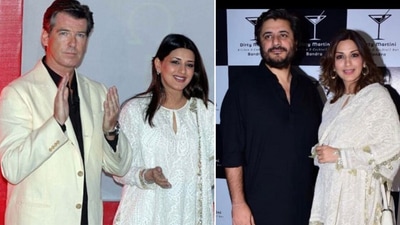 Sonali Bendre shares pics with Pierce Brosnan and husband Goldie Behl. Sonali Bendre shares pics with Pierce Brosnan and husband Goldie Behl.