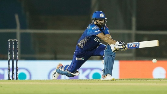 Mumbai: Rohit Sharma, captain of Mumbai Indians plays a shot during the 51st T20 cricket match of the Indian Premier League 2022 (IPL season 15), the Gujarat Titans and the Mumbai Indians, at Brabourne Stadium (CCI) in Mumbai, Friday, May 6, 2022. (Sportzpics for IPL/PTI Photo)(PTI05_06_2022_000189A)(PTI)