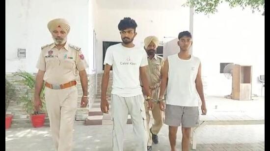 Terror module operatives Akashdeep Singh (left) and Jashandeep Singh in police custody in Ferozepur on Friday.