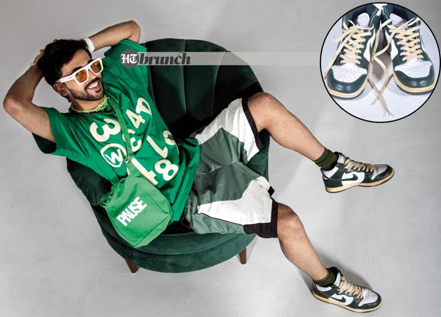Even a linen suit looks very cool with a pair of sneakers; T-shirt by Wrbl.in; Shorts and shoes by Nike; Bag by Pause; Sunglasses by Tom Ford