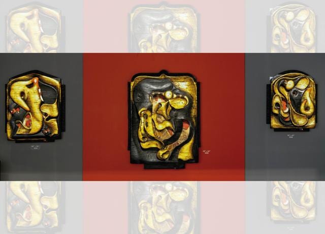 Tribal deities made by Satish Gujral for his ‘brunt wood’ series—as he called it—were on display at the India Art Fair Tribal deities made by Satish Gujral for his ‘brunt wood’ series—as he called it—were on display at the India Art Fair