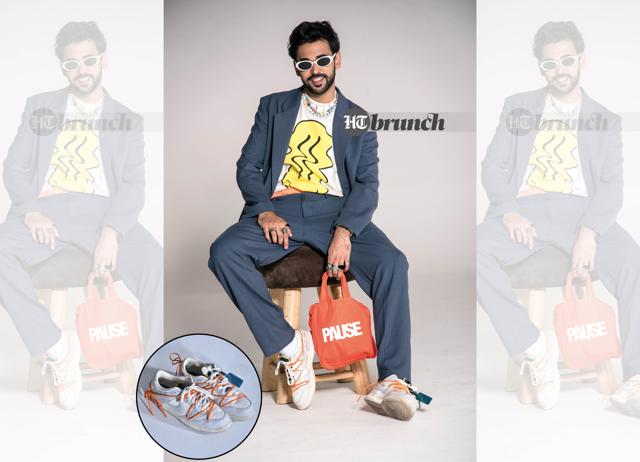 Avoid sneakers in gold or with bling. those are meant for partywear; Suit by Zara; T-shirt by H&M; Sunglasses by F21; Bag by Pause; Shoes by Nike x Off White