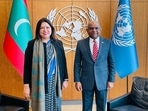 Meenakshi Lekhi with Abdulla Shahid, President of UN General Assembly. Meenakshi Lekhi with Abdulla Shahid, President of UN General Assembly.