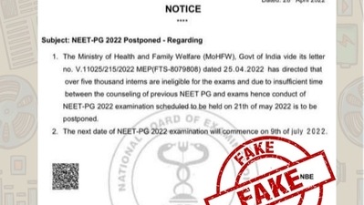 NEET PG 2022 not postponed, will be held on May 21: Govt. fact check (PIB Fact Check) NEET PG 2022 not postponed, will be held on May 21: Govt. fact check (PIB Fact Check)