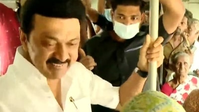 MK Stalin seen interacting with locals in a public bus. (ANI) MK Stalin seen interacting with locals in a public bus. (ANI) 