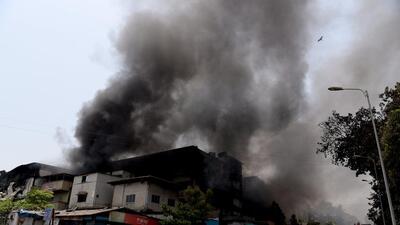 The fire that started from West Coast Polychem Pvt Ltd, spread to Hind Elastomers Pvt Ltd and two small PAP plots behind the companies (Bachchan Kumar) The fire that started from West Coast Polychem Pvt Ltd, spread to Hind Elastomers Pvt Ltd and two small PAP plots behind the companies (Bachchan Kumar)