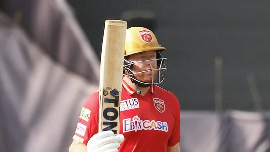 Jonny Bairstow finally came good for Punjab Kings, scoring his first half century of the season and leading them to a score of 189/5.(PTI)