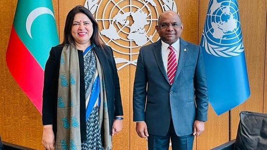 Meenakshi Lekhi with Abdulla Shahid, President of UN General Assembly.