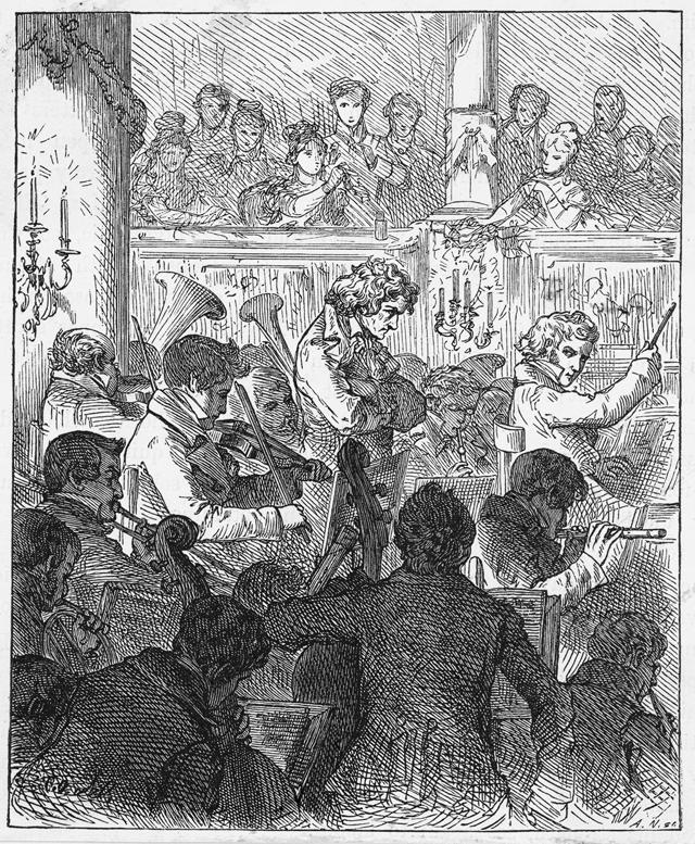 A rendering of Beethoven and Michael Umlauf conducting the symphony at its premiere. The 9th was Beethoven’s first new symphony in a decade (and would be his last full one). It required his largest orchestra yet and had the unusual addition of vocals. No one had heard anything quite like it. (Getty Images) A rendering of Beethoven and Michael Umlauf conducting the symphony at its premiere. The 9th was Beethoven’s first new symphony in a decade (and would be his last full one). It required his largest orchestra yet and had the unusual addition of vocals. No one had heard anything quite like it. (Getty Images)