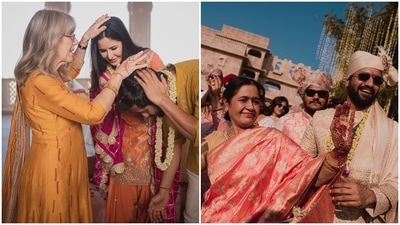 Vicky Kaushal: On the occasion of Mother's Day, Vicky posted photos from his wedding day. In one, he can be seen dancing with his mom Veena Kaushal. In another, Katrina Kaif's mother Suzanne Turquotte showers her blessings on the newlyweds. (Instagram/@vickykaushal)