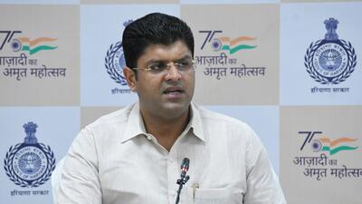 Haryana deputy chief minister Dushyant Chautala addressing a press conference in Chandigarh on Sunday. (HT Photo) Haryana deputy chief minister Dushyant Chautala addressing a press conference in Chandigarh on Sunday. (HT Photo)