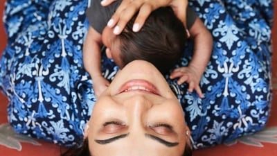 Kajal Aggarwal with her newborn son Neil. Kajal Aggarwal with her newborn son Neil.