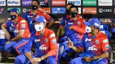 Delhi Capitals coaches Ricky Ponting, Ajit Agarkar and Praveen Amre and others sit at the team dugout (IPL/File ) Delhi Capitals coaches Ricky Ponting, Ajit Agarkar and Praveen Amre and others sit at the team dugout (IPL/File )
