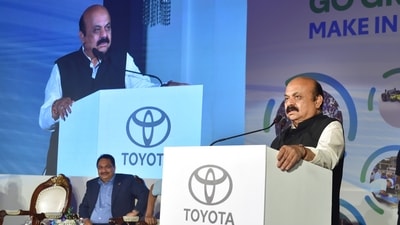 Bengaluru: Karnataka Chief Minister Basavaraj Bommai addresses the memorandum of understanding (MoU) signing ceremony between the Toyota group of companies and the Government of Karnataka on investments in the state, in Bengaluru, Saturday, May 7, 2022. (PTI) (PTI) Bengaluru: Karnataka Chief Minister Basavaraj Bommai addresses the memorandum of understanding (MoU) signing ceremony between the Toyota group of companies and the Government of Karnataka on investments in the state, in Bengaluru, Saturday, May 7, 2022. (PTI) (PTI)