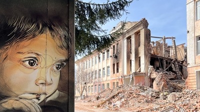View of the work by the artist C215, as Russia's invasion of Ukraine continues, in Ukraine, in this handout picture. (via REUTERS)