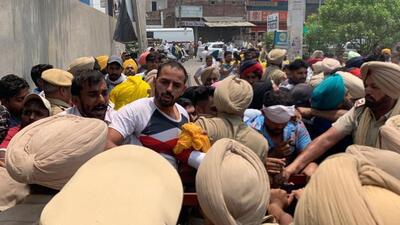 Unemployed physical training instructors (PTIs) scuffled with the police outside the residence of education minister Gurmeet Singh Meet Hayer in Barnala on Sunday.
