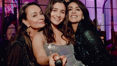 Soni Razdan, Alia Bhatt, and Neetu Kapoor at Alia and Ranbir Kapoor's wedding reception.