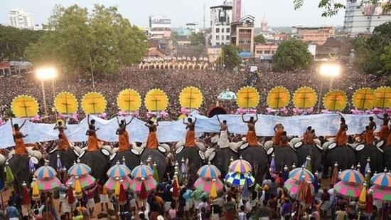 Thrissur Pooram attracts several domestic and foreign tourists every year even though the Pooram is just a one-day event.(Pinterest)