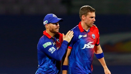 Mumbai, May 08 (ANI): Delhi Capitals David Warner and Anrich Nortje celebrate the dismissal of Chennai Super Kings Ruturaj Gaikwad during the Indian Premier League 2022 match between Chennai Super Kings and Delhi Capitals, at DY Patil Stadium, in Mumbai on Sunday. (ANI Photo/ Delhi Capitals Twitter)
(Delhi Capitals Twitter)