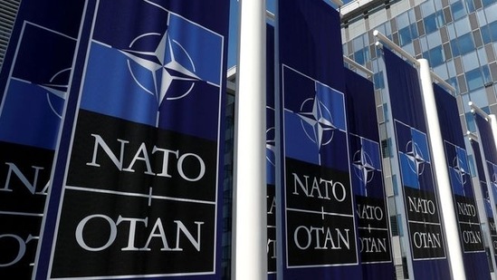 FILE PHOTO: Banners displaying the NATO logo are placed at the entrance of new NATO headquarters during the move to the new building, in Brussels, Belgium April 19, 2018. REUTERS/Yves Herman/File Photo(REUTERS)