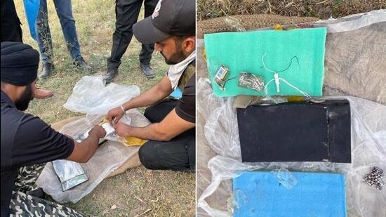 Punjab Police recovered an IED with RDX packed in a metallic black colour box at Naushehra Pannuan village, in Tarn Taran on Sunday. (ANI)