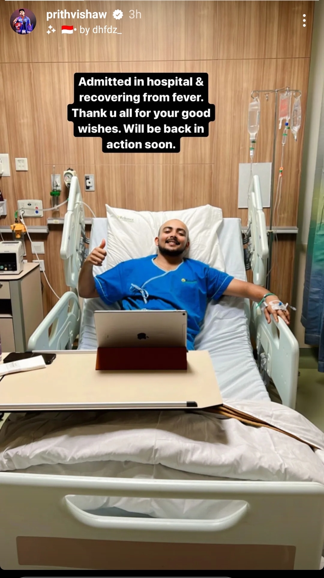 Shaw said that he was recovering well.&nbsp;(Prithvi Shaw Instagram )