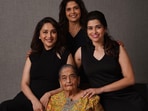 Madhuri Dixit and her sisters with their mother. 