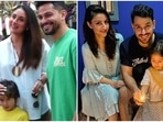 Left- Kunal Kemmu with Kareena Kapoor and Taimur Ali Khan. Right- Kunal Kemmu with wife Soha Ali Khan and daughter Inaaya.