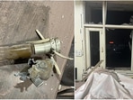 (Left) The object which hit the intelligence office in Mohali. The shattered door and window panes of the office after the suspected attack.(Keshav Singh/Hindustan Times) (Left) The object which hit the intelligence office in Mohali. The shattered door and window panes of the office after the suspected attack.(Keshav Singh/Hindustan Times)