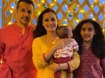 Dia Mirza with husband Vaibhav Rekhi, son Avyaan and step-daughter Samaira. Dia Mirza with husband Vaibhav Rekhi, son Avyaan and step-daughter Samaira.