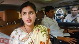 Maharashtra's independent MP Navneet Rana and her MLA husband Ravi Rana address media before leaving for Delhi, in Mumbai, Monday, May 9, 2022. (PTI Photo)